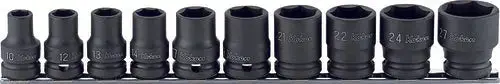 1/2" Drive Lightweight 6-Point Metric Socket Kit – 10–27Mm, 10-Piece 1