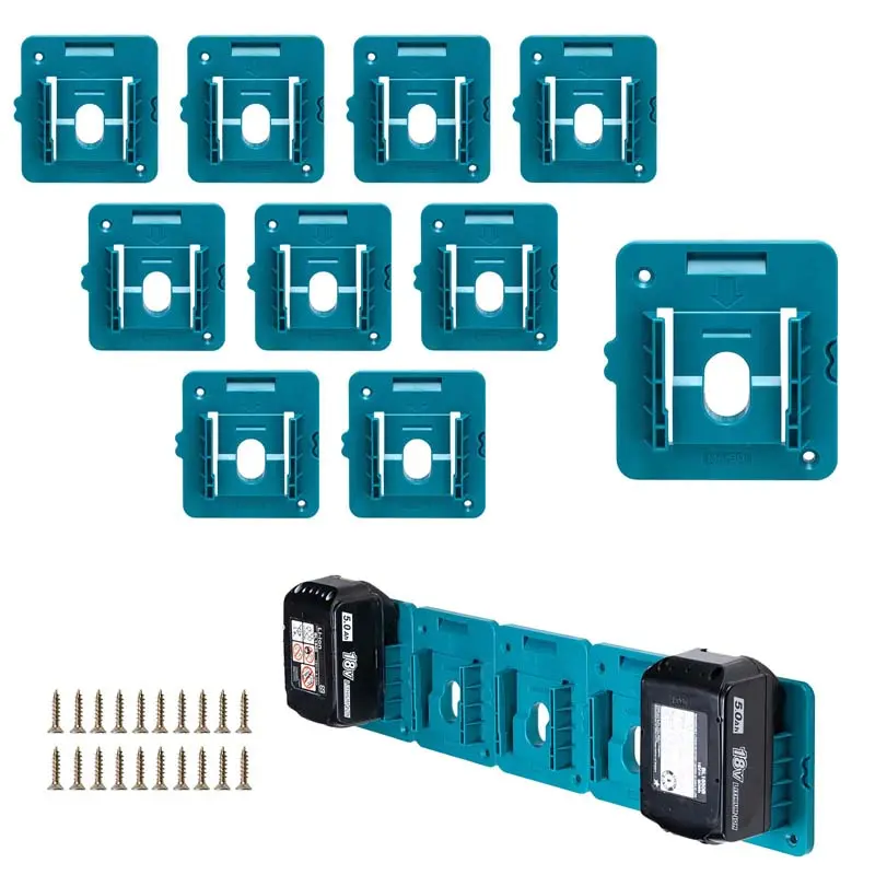 10-Pack Enhanced Makita & Bosch 18V Battery Storage Holders – Modular Shelf Rack Mount System 1