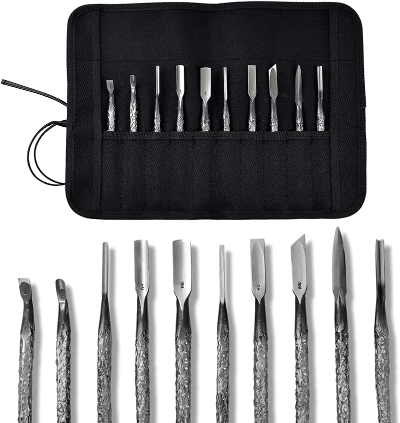 10-Piece Hand-Forged Wood Carving Knife Set – Aogami Blue Steel #2 1