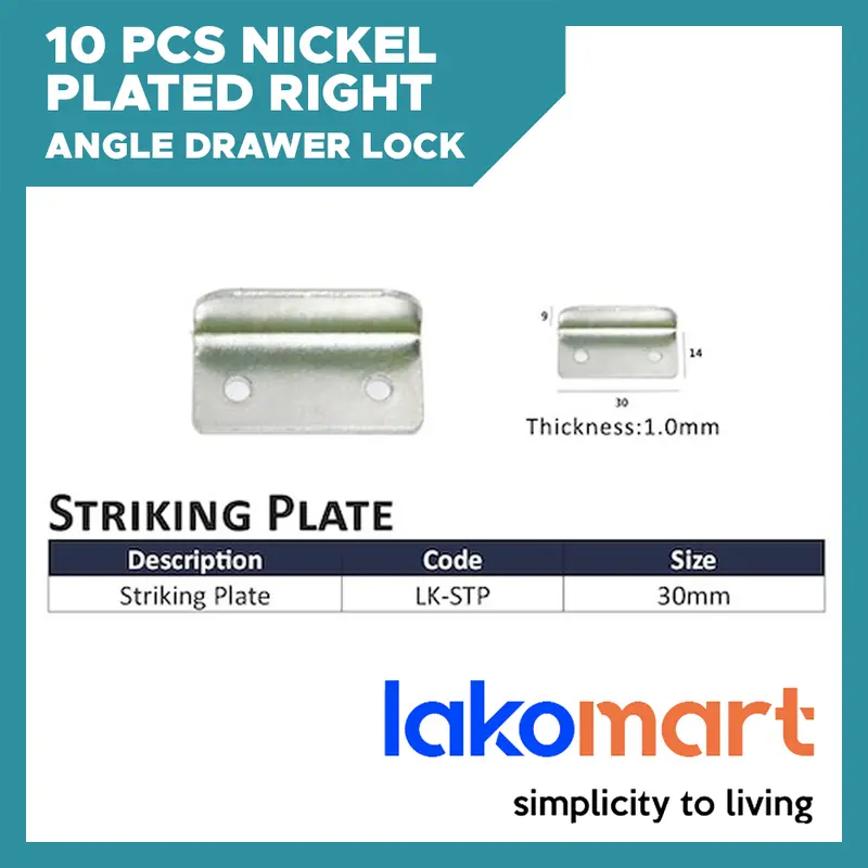 10-Piece Nickel-Plated Drawer Lock Strike Plates – Right-Angle 30 × 14 Mm Mounting Brackets 1