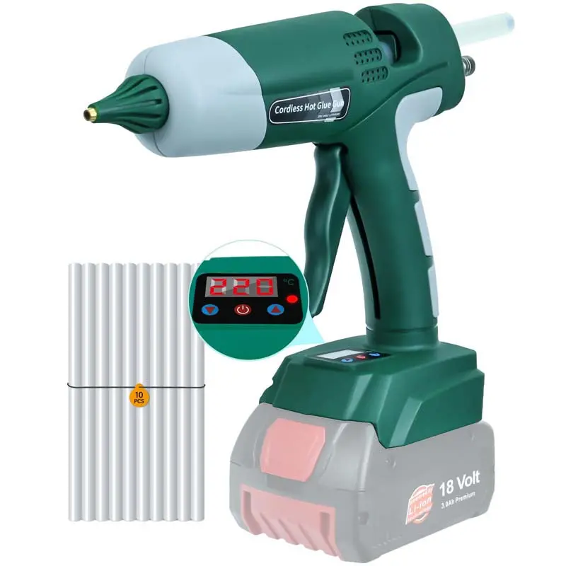 100W Cordless Hot Melt Glue Gun With Lcd Display – Bosch 18V Bat Compatible, Includes 10 Glue Sticks 1