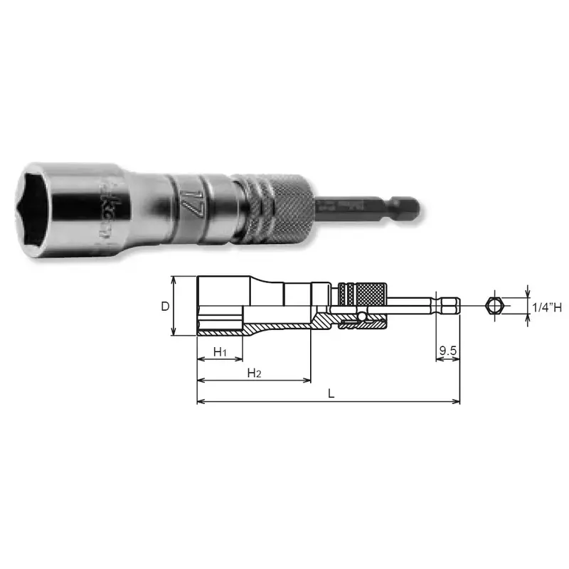 17Mm 6-Point Extra-Long 1/4" Hex Drive Socket – 111Mm Length With Interchangeable Shank 1