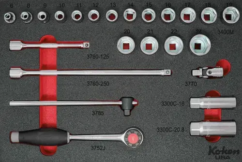 3/8" Metric Socket And Tool Accessory Set – 24-Piece Foam-Packaged Bundle 1
