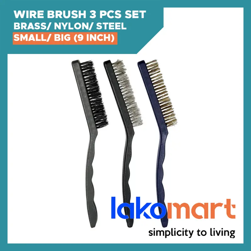 3-Piece Wire Brush Set: Brass, Nylon & Steel – Includes Small And 9-Inch Options 1