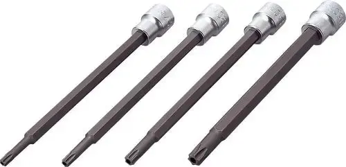 4-Piece Tamper-Resistant Torx Bit Socket Set – T27H To T50H, 3/8" Drive 1