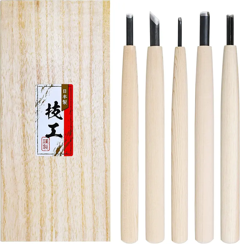 5-Piece Wood Carving Knife Set – Aogami Blue Paper Steel #2 1