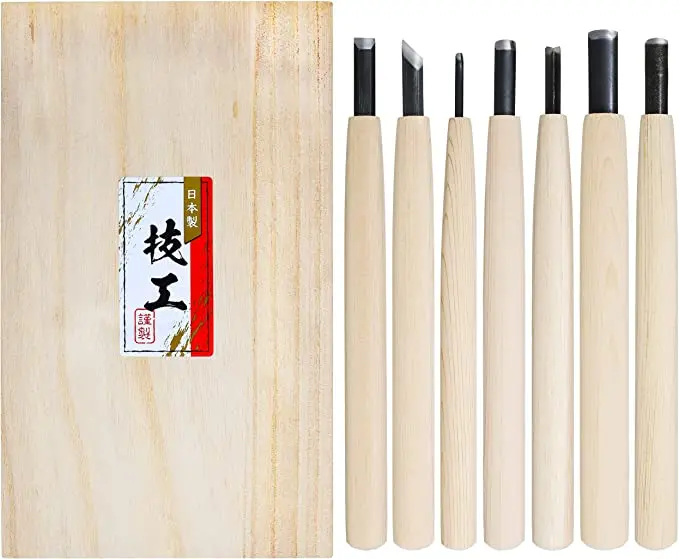 7-Piece Wood Carving Knife Set – Aogami Blue Paper Steel #2 1