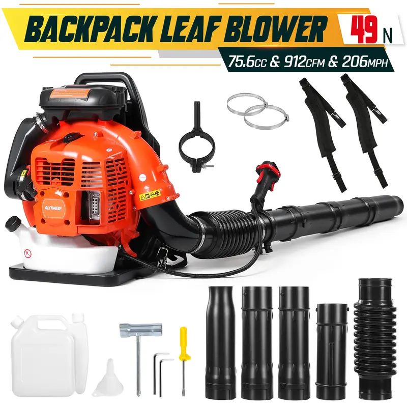 75.6Cc Gas Backpack Leaf Blower — 912 Cfm, 206 Mph, 6.0 Hp With Dual-Stage Air Filter & 2.4L Tank 1