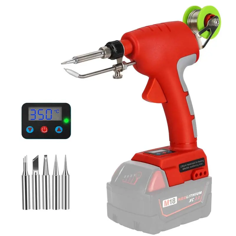 75W Cordless Soldering Iron Kit For Milwaukee M18 18V Batteries – Lcd Display, 0.04" Solder Wire & 5 Precision Tips 1