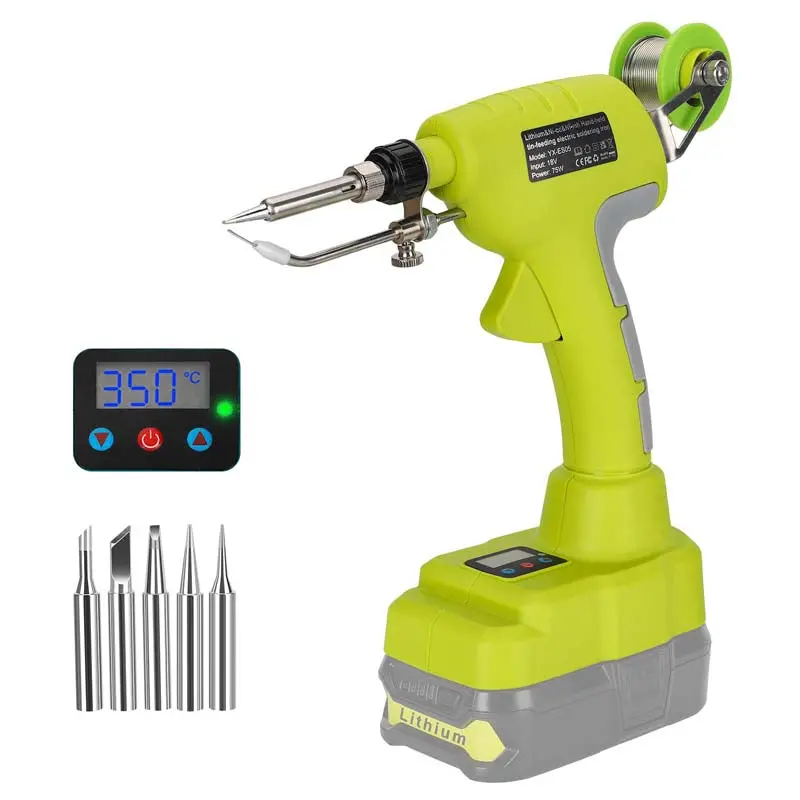 75W Cordless Soldering Iron Kit For Ryobi One+ 18V Batteries – Lcd Display, 0.04" Solder Wire & 5 Replaceable Tips 1