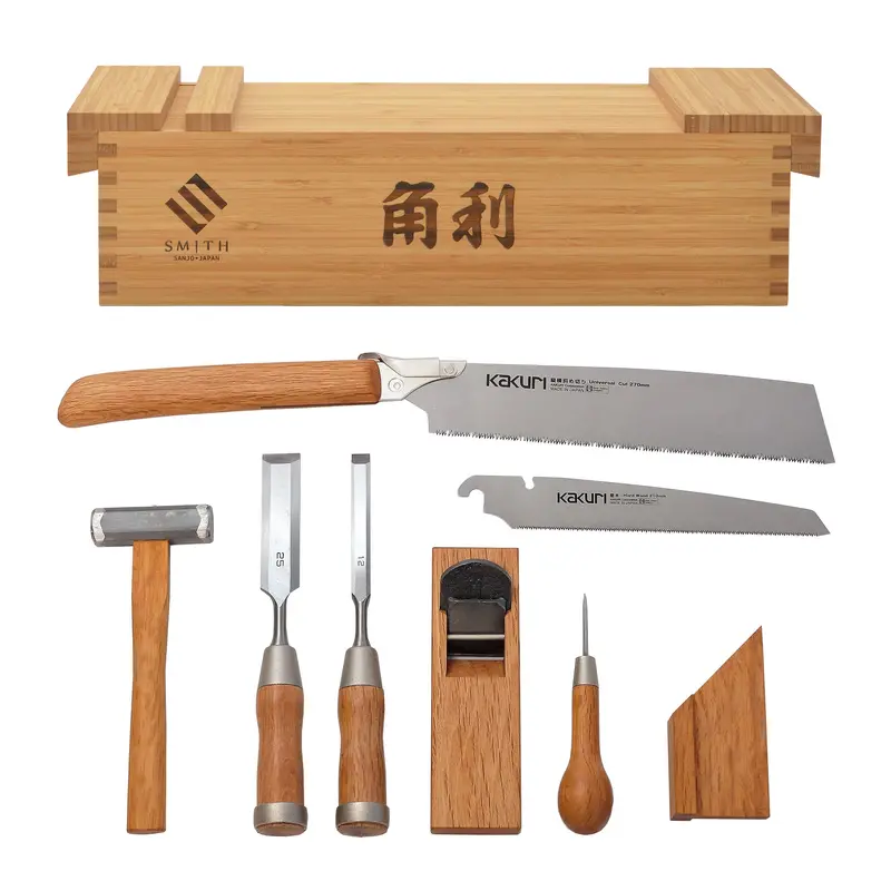 8-Piece Japanese Woodworking Tool Set – Red Oak Accent Edition 1