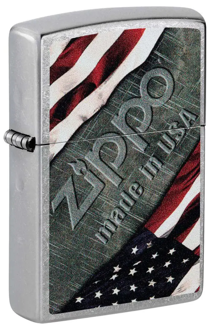 American Flag & Metallic Accent Zippo Lighter – Street Chrome 1