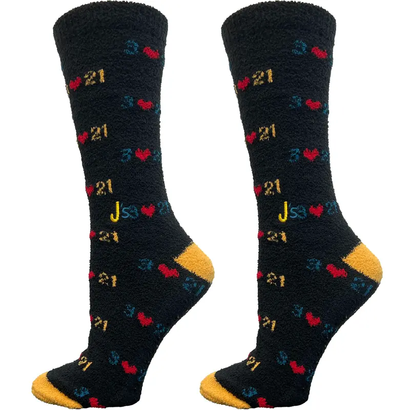 Black Down Syndrome Awareness Fuzzy Crew Socks 1