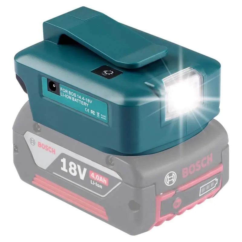 Bosch Bat 14.4V/18V Portable Power Hub: Dual Usb, Dc Port, Belt Clip & Led Light 1