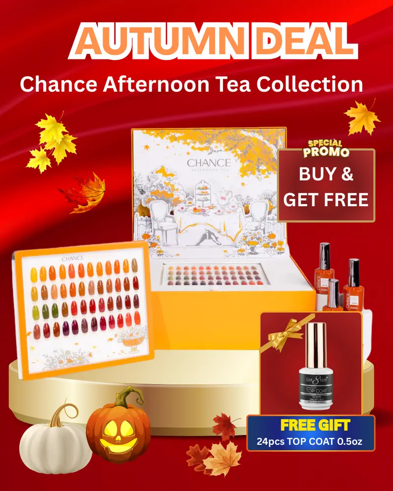 Chance Afternoon Tea Nail Gel Collection – 48 Colors With Color Booklet, Display Board & 24 Free Top Coat Bottles 1