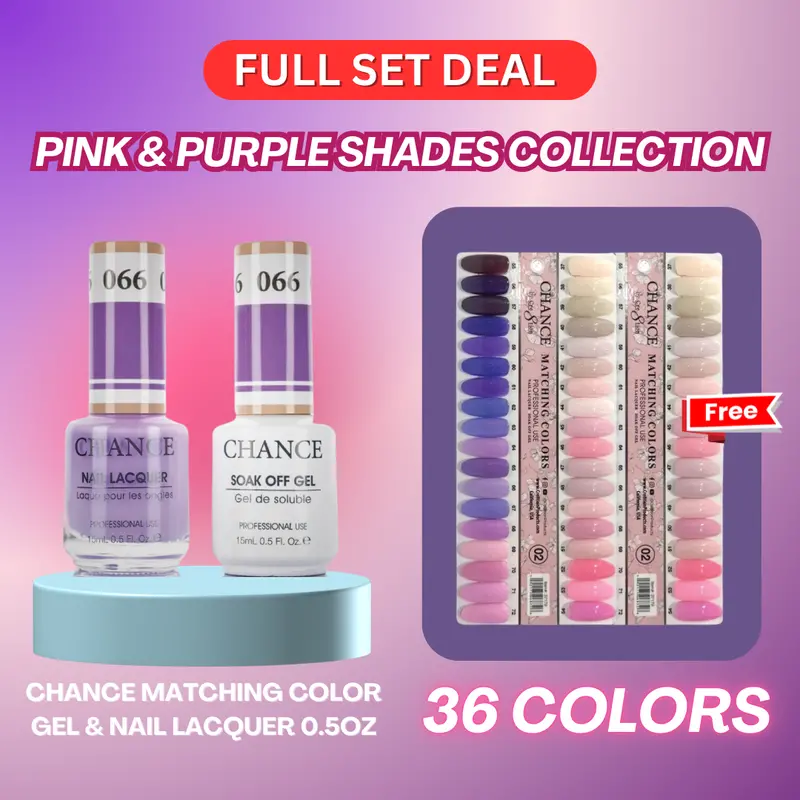 Chance Matching Duo Nail Set – 0.5 Oz Each, 36 Pink & Purple Shades + Dual Color Charts 1