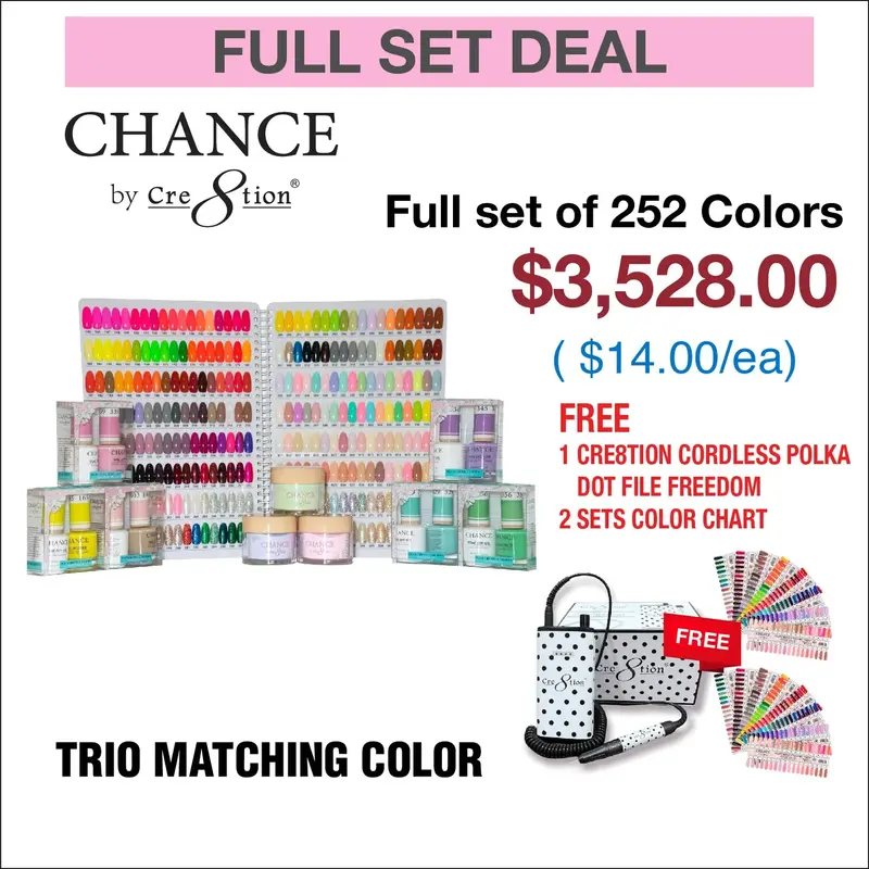 Chance Trio Nail System – 252-Color Complete Bundle With Dual Color Charts & Cordless Polka Dot File 1