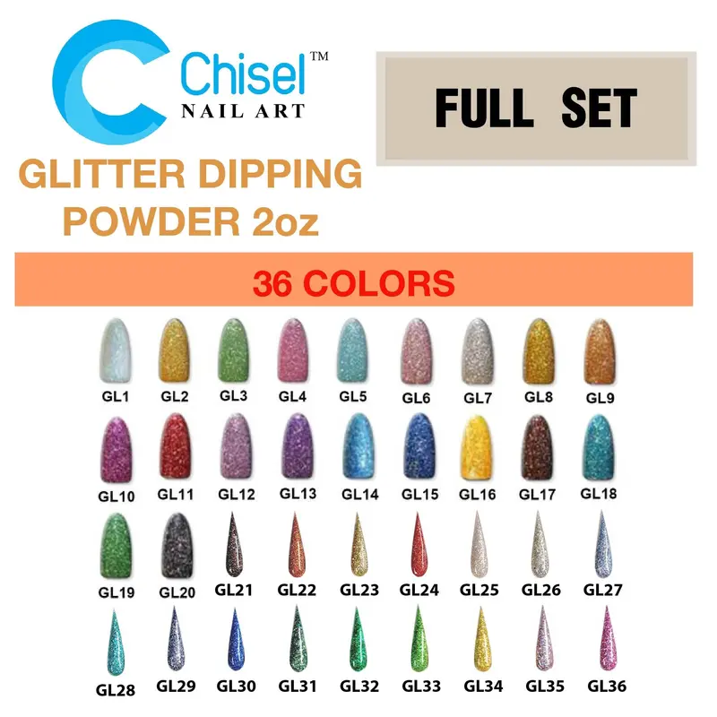 Chisel Nail Art Dipping Powder – 2 Oz Glitter Collection (36 Vibrant Shades) 1