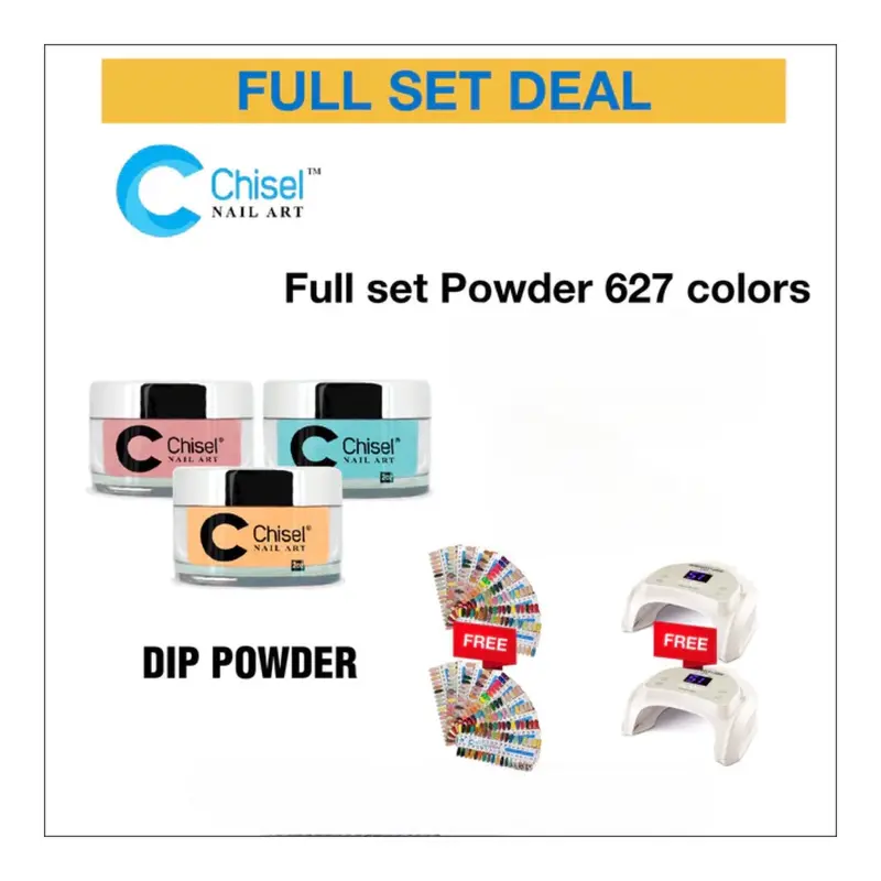 Chisel Ultimate Dipping Powder Kit – 627 Colors + 2 Color Charts + 2 Cordless Lamps 1