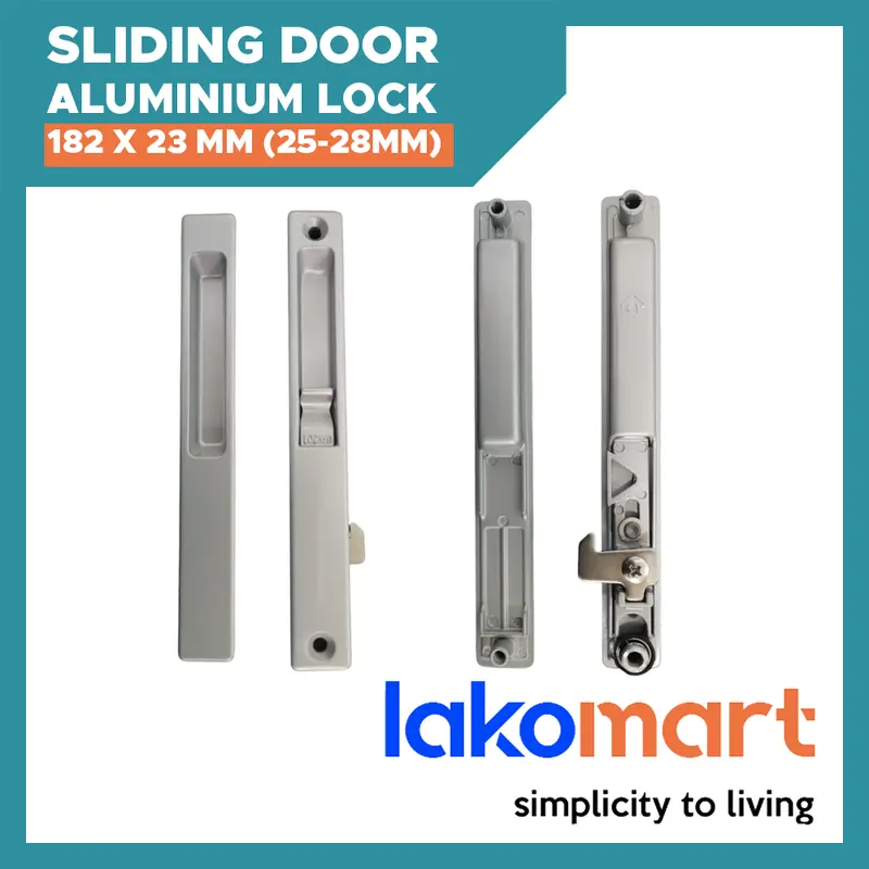 Compact Aluminium Sliding Door Lock – 182 × 23 Mm, Available With Or Without Key 1