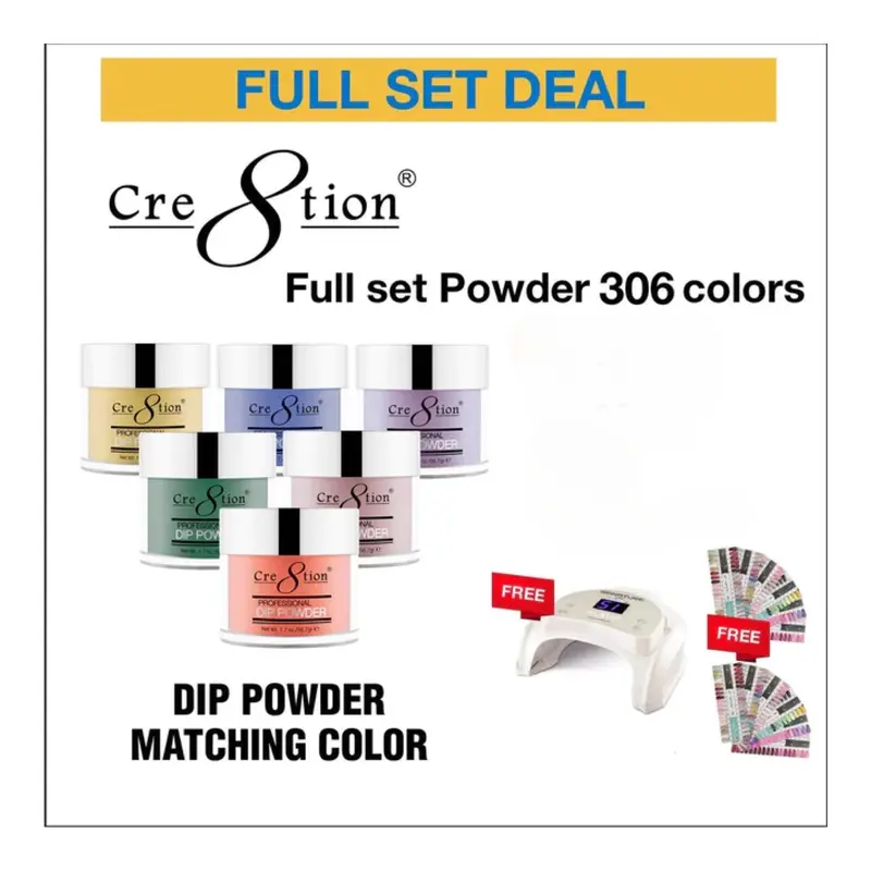 Cre8Tion Dip Powder Complete Collection – 306 Trend-Forward Shades + Dual Color Charts & Signature Cordless Lamp 1