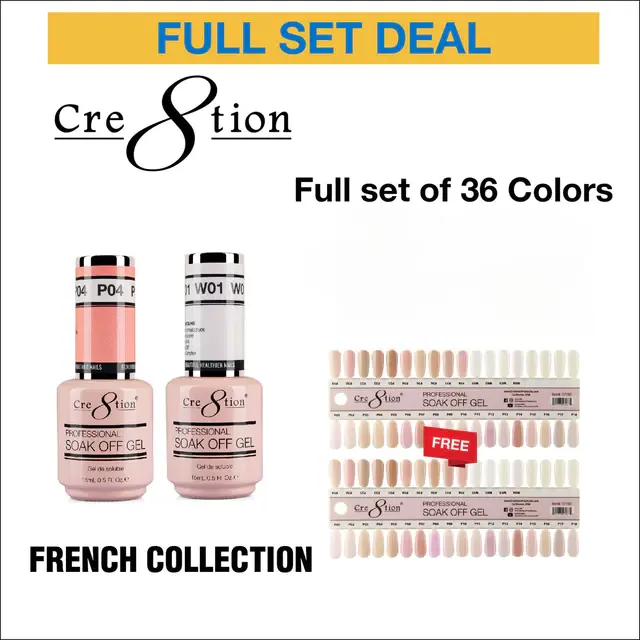 Cre8Tion French Collection – 36-Color Soak-Off Gel Polish Full Set With Dual Color Charts 1