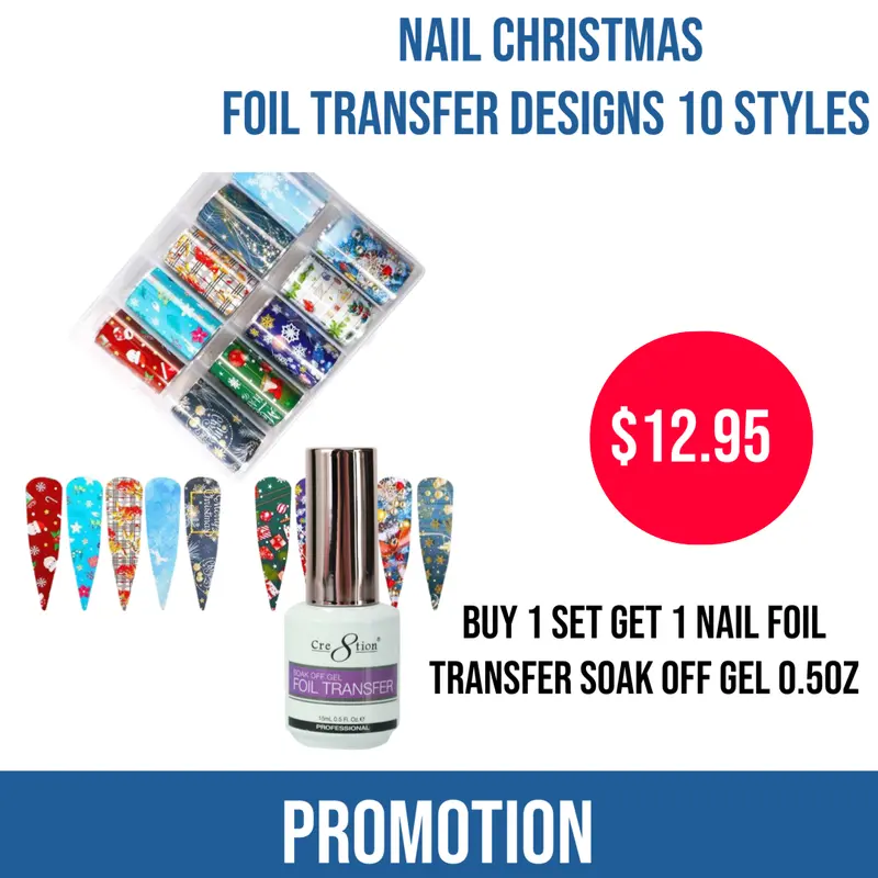Cre8Tion Holiday Foil Transfer Kit – Xmas-Themed Nail Designs + Bonus Foil (0.5 Oz) 1