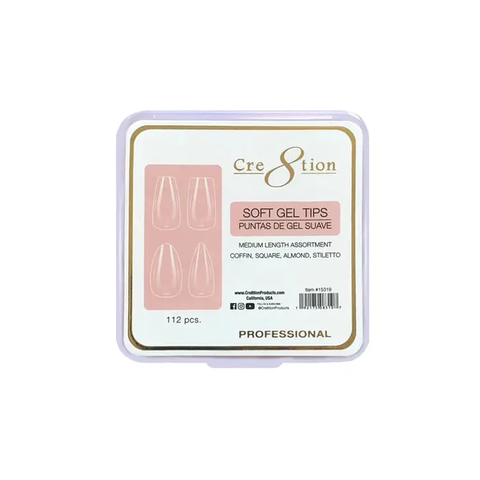 Cre8Tion Medium-Length Gel Tip Trial Box – 112-Piece Assorted Shape Sampler 1