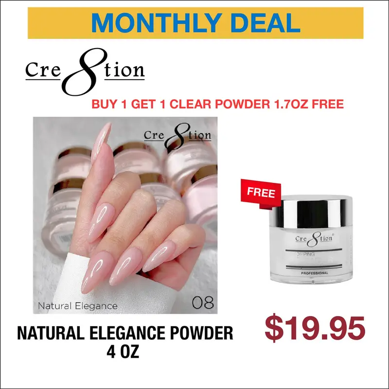 Cre8Tion Natural Elegance Acrylic Powder – 4Oz Nude Base + Free Clear Powder (1.7Oz) 1