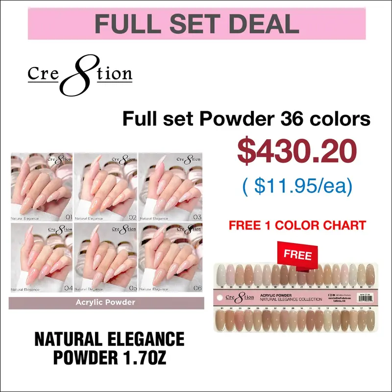 Cre8Tion Natural Elegance Nude Ombre Dip Powder – 1.7 Oz Starter Pack (36 Shades) 1