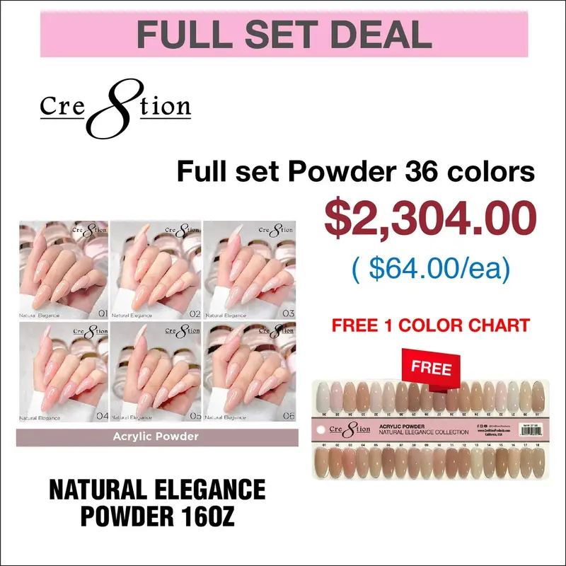 Cre8Tion Natural Elegance Nude Ombre Dip Powder – Bulk 16 Oz Refill (36 Shades) 1