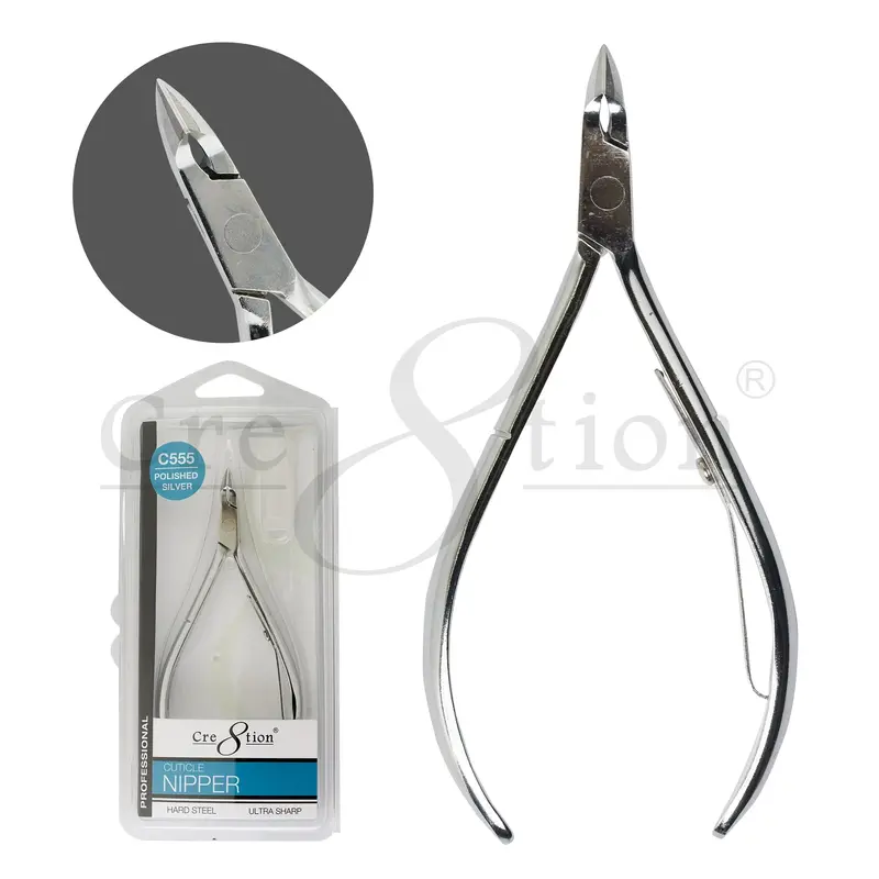 Cre8Tion Polished Silver Hard-Steel Cuticle Nippers – Model C555 1