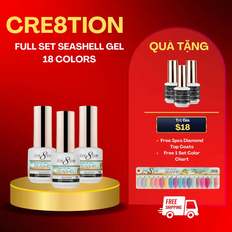 Cre8Tion Seashell Gel Polish Full Set – 18 Holographic Colors With 3 Top Coats & Free Color Chart 1