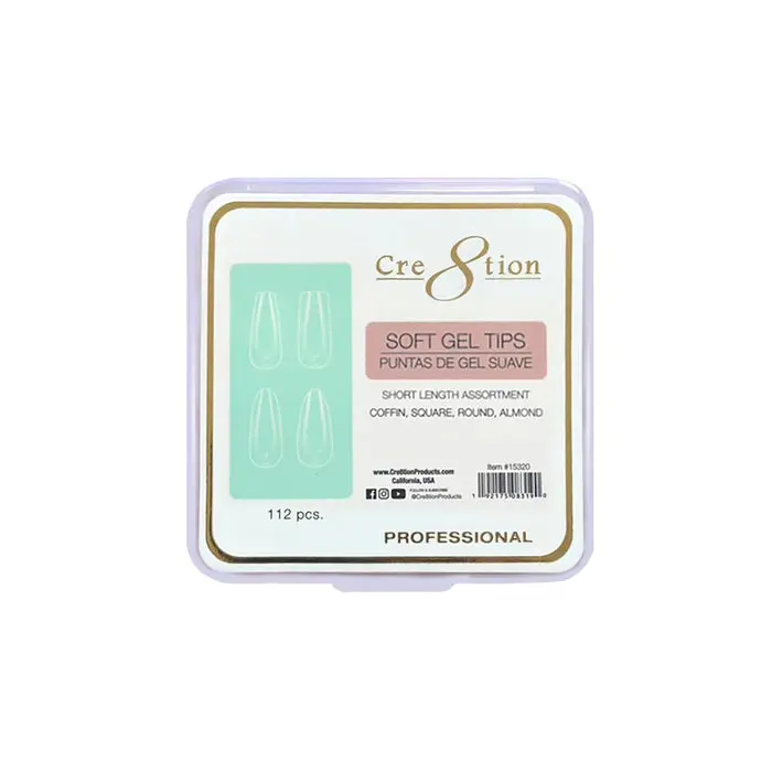 Cre8Tion Short-Length Gel Tip Trial Box – 112-Piece Assorted Shape Sampler 1