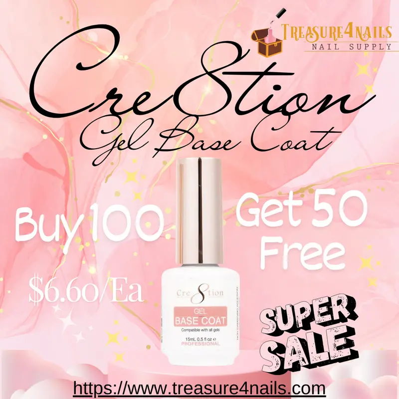 Cre8Tion Soak-Off Gel Base Coat – 0.5 Oz (Bulk Deal: Buy 100, Get 50 Free) 1