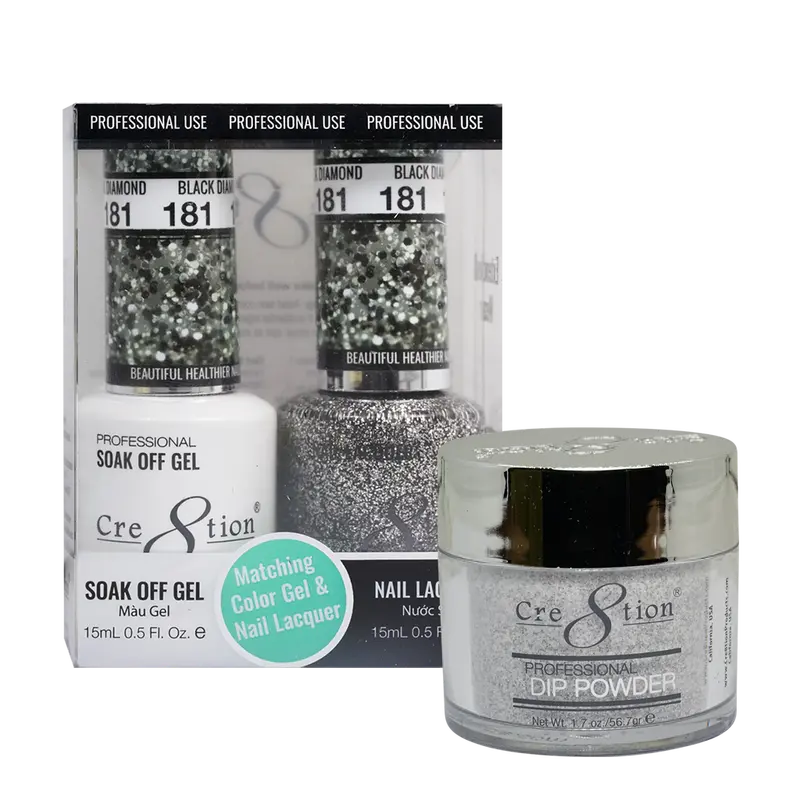 Cre8Tion Trio Matching Nail Polish Set – Black Diamond High-Shine 1