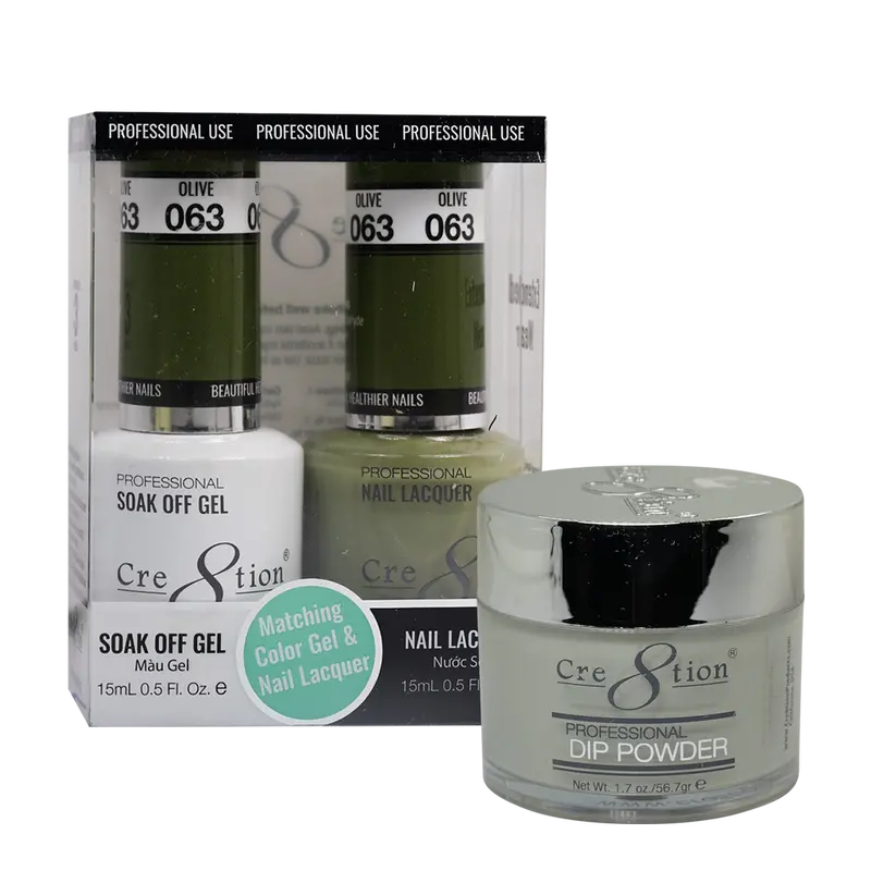 Cre8Tion Trio Matching Set – Olive Nail Polish (Color #63) 1
