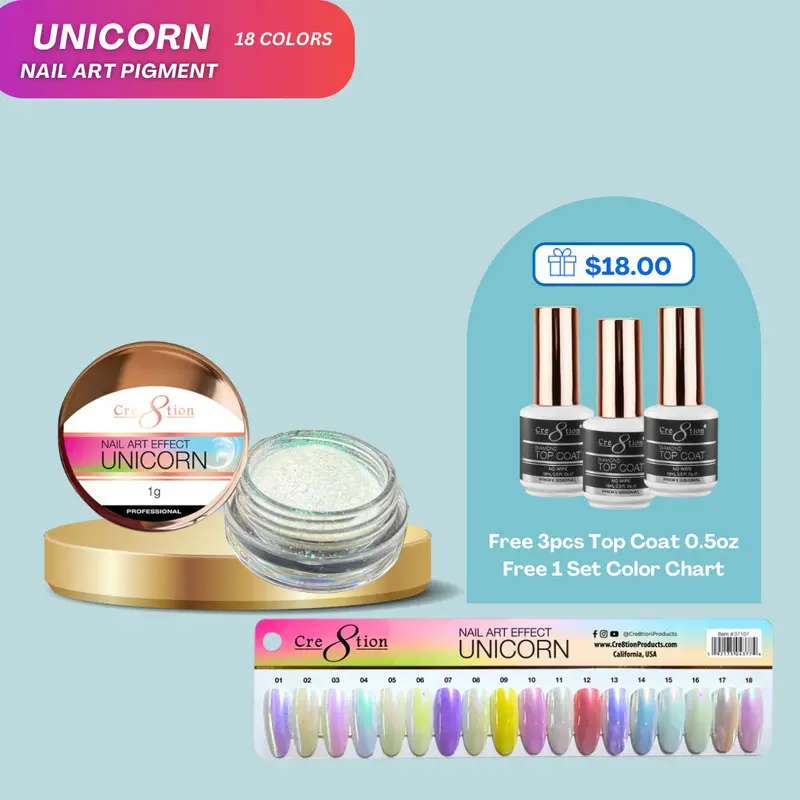 Cre8Tion Unicorn Nail Art System – 18-Color Gel Set With Diamond Top Coats & Color Guide 1
