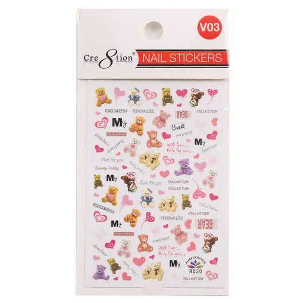 Cre8Tion Valentine’S Day Nail Art Stickers – Adorable Bear Design (V06) 1