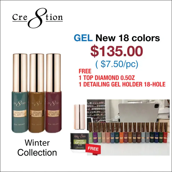 Cre8Tion Winter Nail Art Gel Collection – Includes Diamond Top Coat & Detailing Gel Holder 1