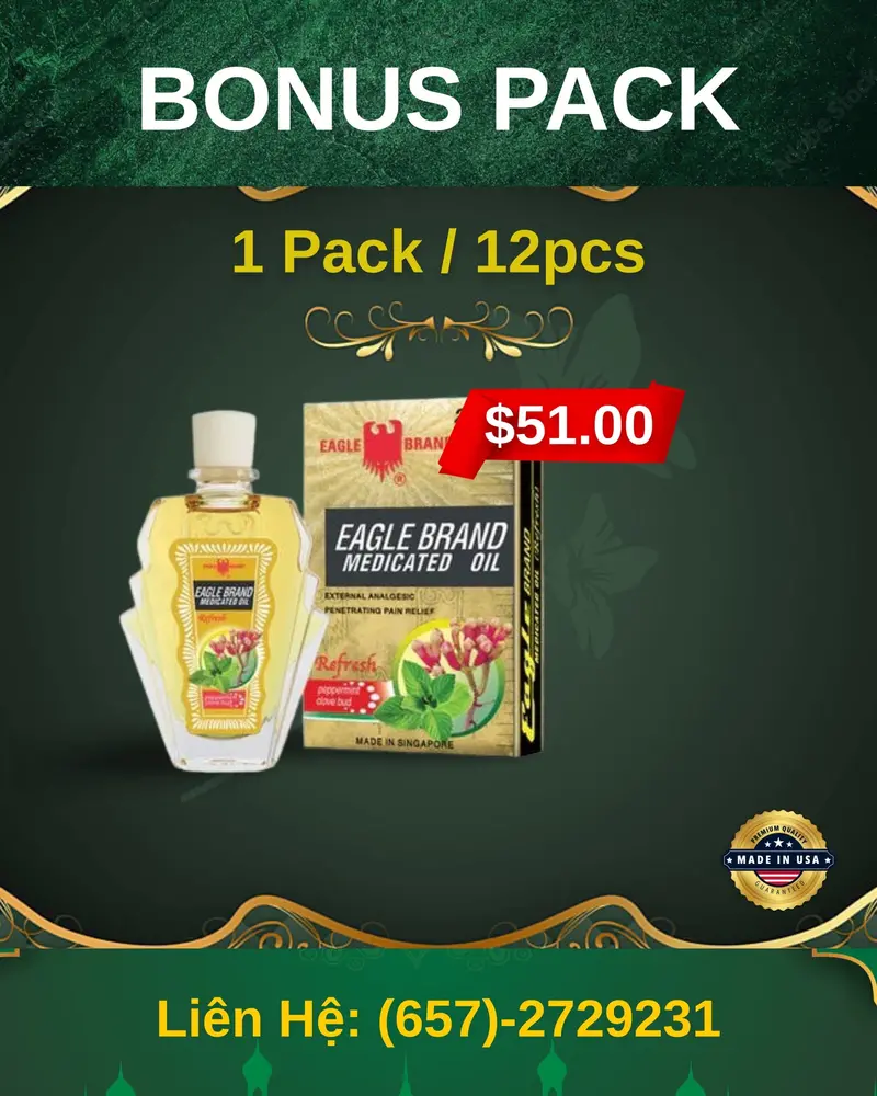 Dau Vang Eagle Brand Refreshing Medicated Oil – 0.8 Oz (24 Ml), 12 Units Per Pack, Bulk Case: 12 Packs 1