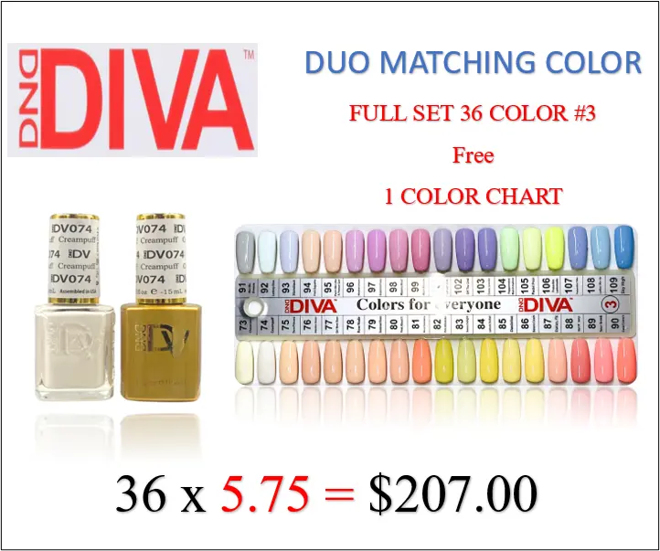 Dnd Diva Collection #3: 36-Color Matching Duo Set (#73–109) + Free Color Chart 1