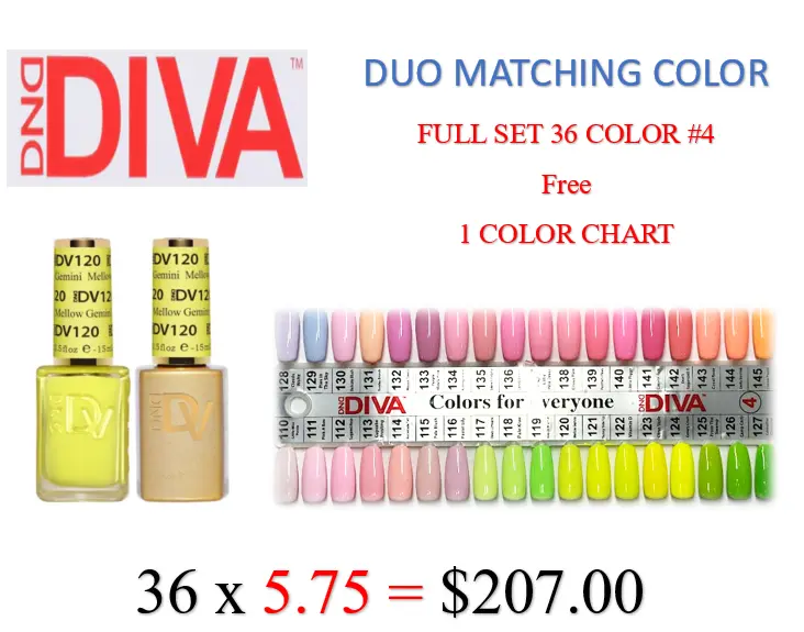 Dnd Diva Collection #4: 36-Color Matching Duo Set (#110–145) + Free Color Chart 1