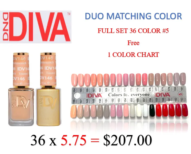 Dnd Diva Collection #5: 36-Color Matching Duo Set (#146–181) + Free Color Chart 1