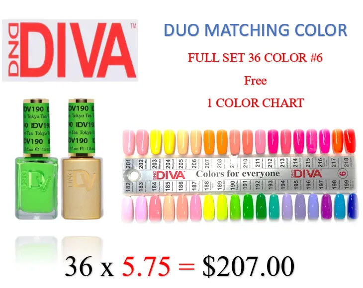 Dnd Diva Collection #6: 36-Color Matching Duo Set (#182–218) + Free Color Chart 1