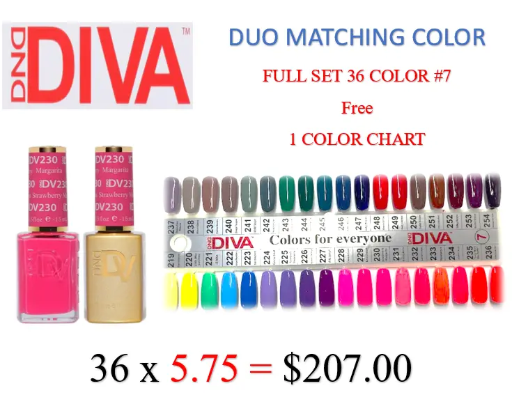Dnd Diva Collection #7: 36-Color Matching Duo Set (#219–254) + Free Color Chart 1