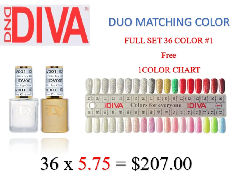 Dnd Diva Matching Duo Starter Set: 36 Gel Polishes (#1–#36) + Complimentary Color Guide 1