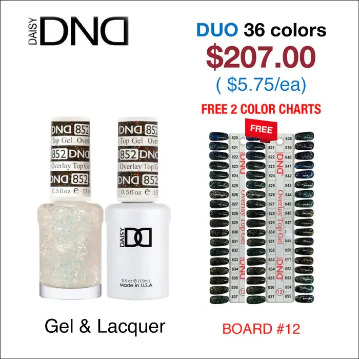 Dnd Diva Overlay Glitter Top Gel Collection: 36 Shades (#820–#855) + 2 Reference Charts 1