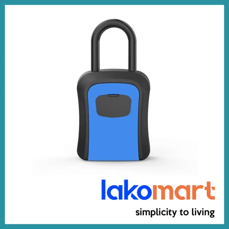 Dual-Function Waterproof Wall-Mount Lock Box – Padlock + Key Storage (Grey/Blue) 2