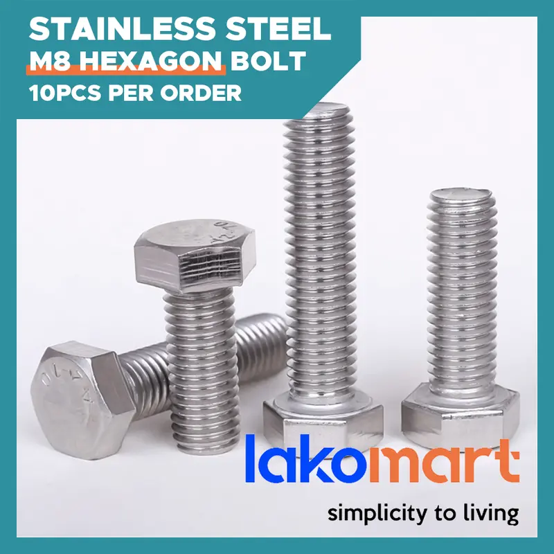 Grade 304 Stainless Steel M8 Hex Bolt – 10-Pack 1